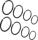 Stainless Steel 8 Piece Black Nose Rings 6 -12 mm Set