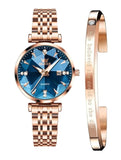 OLEVS Women's Rose Gold Japanese Quarts Watch Set