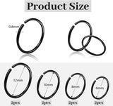 Stainless Steel 8 Piece Black Nose Rings 6 -12 mm Set