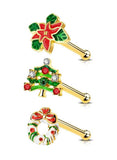 Stainless Steel 3 Piece Christmas Themed Nose Piercing