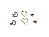 Stainless Steel Heart Piercings - 3 Pairs