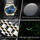 OLEVS Men's Gold Silver Stainless Steel Quartz Watch