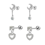 Stainless Steel 4 Piece Heart & Moon Cartilage Stud