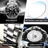OLEVS Men's Stainless Steel Quartz Big Dial Silver & Black Watch