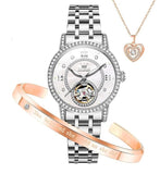 OLEVS Luxury Women's Mechanical Watch Set - Silver & White Dial