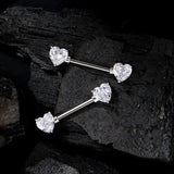 Titanium CZ Heart Nipple Piercings