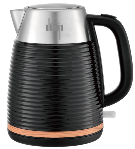 Sunbeam Stainless Steel Black Ribbed Cordless Kettle with Wood Trim. 2000W SUSRK-2800