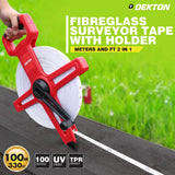DEKTON 100m Fibreglass Surveyor Tape with Holder