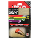 DEKTON 12PC Sandpaper 140mm x 230mm - Coarse, Medium, Fine Grits