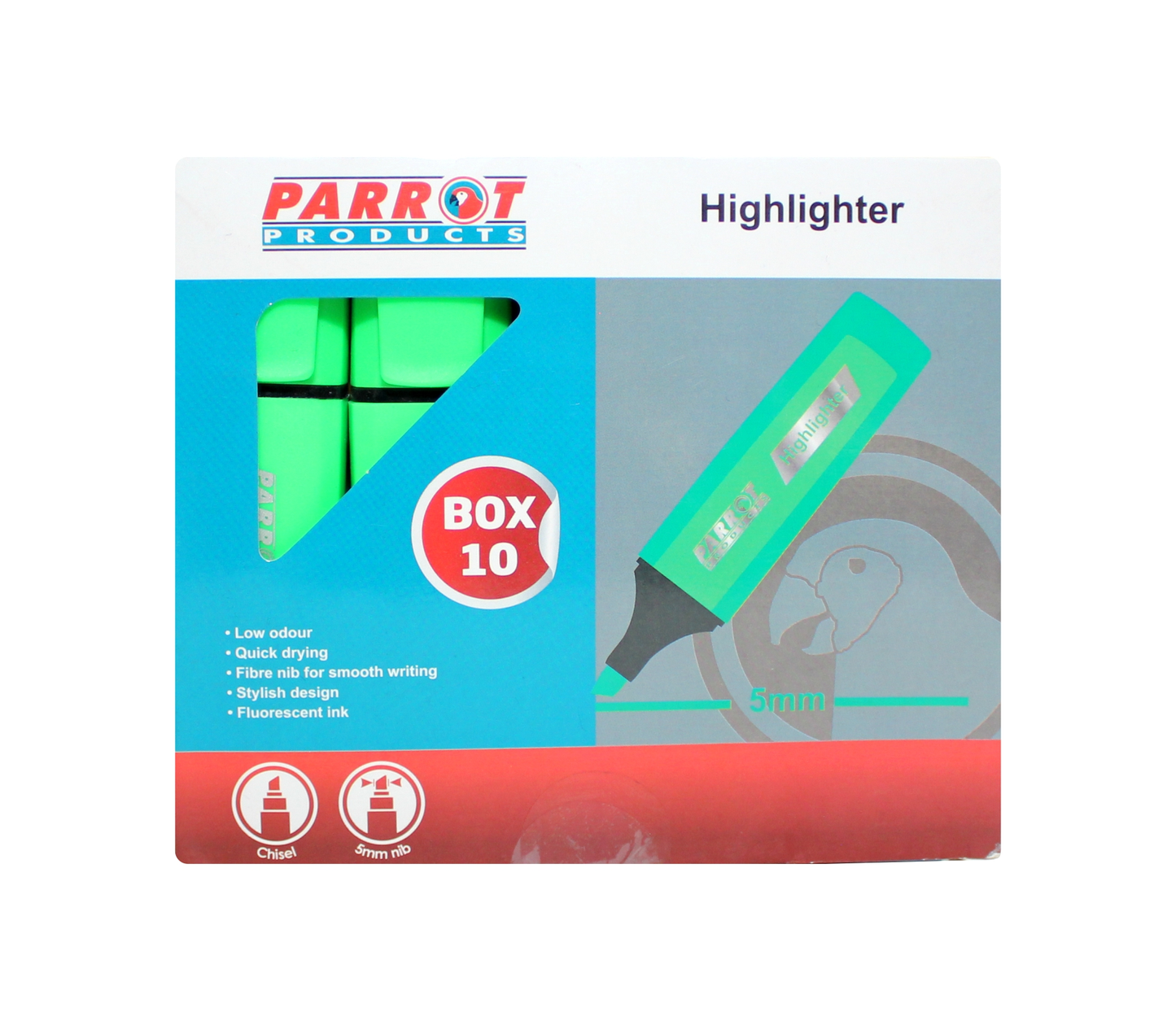 Parrot Highlighter Marker Box (10 Markers - Green)