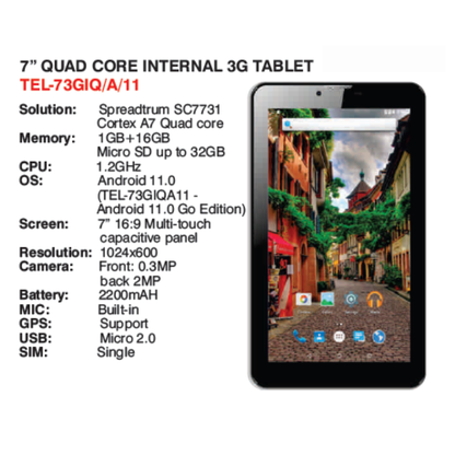 Telefunken 7” Quad Core Internal 3G Tablet TEL-73GIQ/A/11